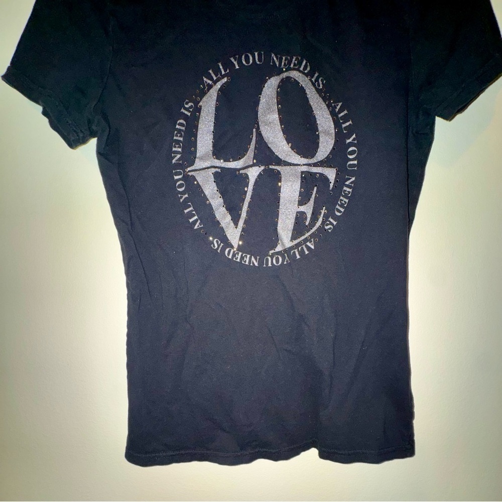 Vintage Y2K Lucky Brand x The Beatles Black 'LOVE' Graphic Tee - Picture 3 of 9